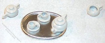 (image for) Miniature Toy Tea Set, White, 8 Pieces for Dollhouses