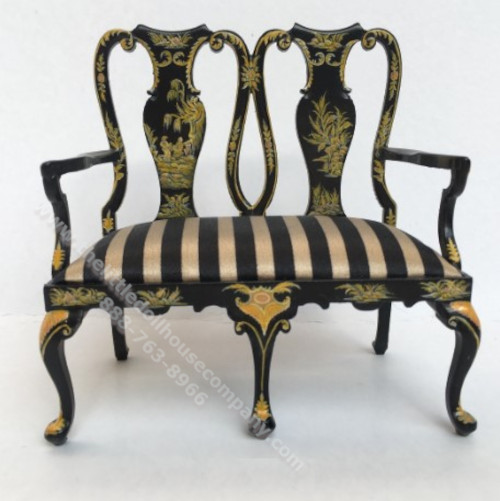 (image for) Miniature Ornate William and Mary Double Chair - Black
