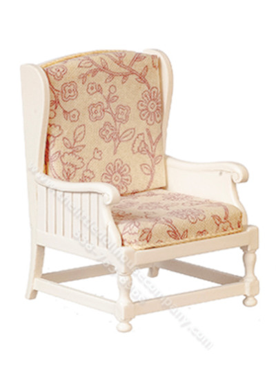 (image for) Miniature Vintage Wing Back Chair for Dollhouses - White