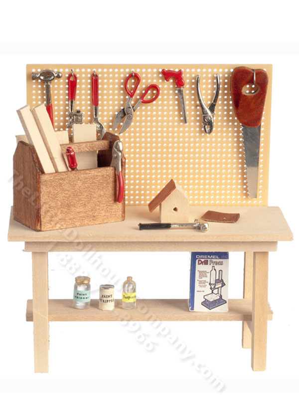 Miniature Workbench with Accessories for Dollhouses [AZT SH0032] | The ...