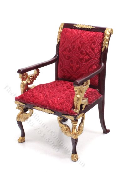(image for) Miniature Mahogany and Red Empire Armchair for Dollhouses
