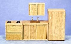 (image for) Dollhouse Miniature Modern Kitchen Set - Oak