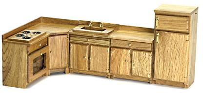 (image for) Dollhouse Miniature Kitchen Set - Oak