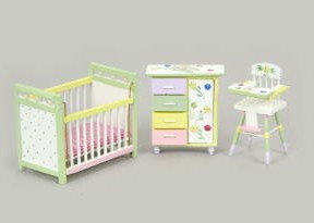 (image for) Miniature AS IS 3-Piece Pastel Nursery Set w Cartoon Clown