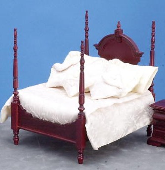(image for) Dollhouse Miniature 4-Poster Bed with Linens