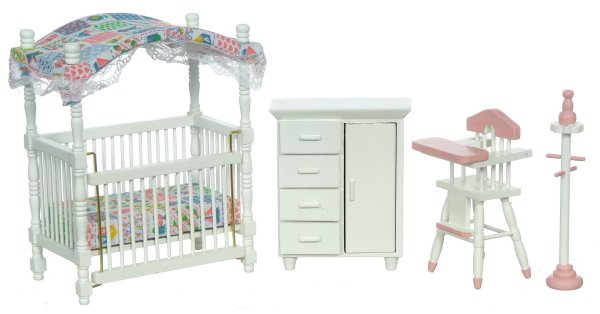 (image for) Miniature 4pc Nursery Set - White with Pink Trim