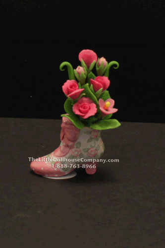 (image for) Dollhouse Miniature Pink Flowers in Pink Boot