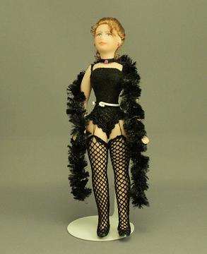 (image for) Lady Doll in Black with Feather Boa by Cindy's Dolls