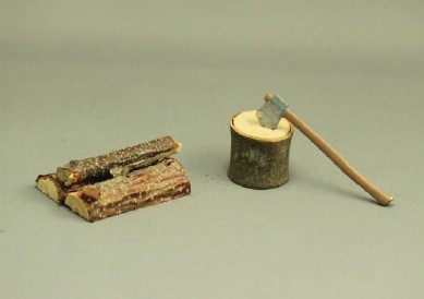 (image for) Miniature Fireplace Logs with Axe by Amy Robinson