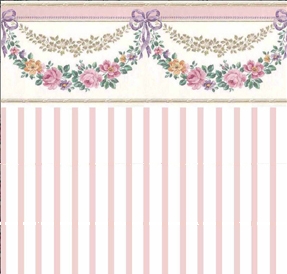 (image for) Miniature Rose Swag Pink Wallpaper for Dollhouses