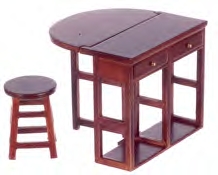 (image for) Dollhouse Miniature Breakfast Table and Two Stools