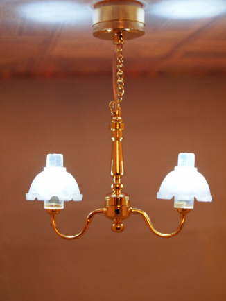 (image for) Miniature Battery Operated Metropolitan Brass Two Arm Chandelier