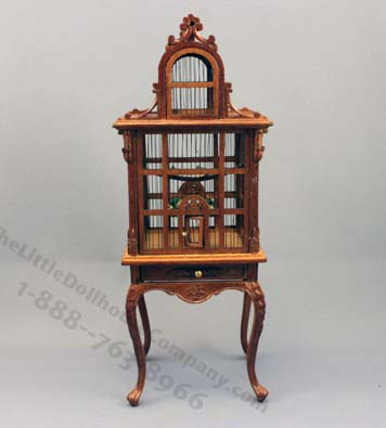 (image for) Dollhouse Scale Model Bird Cage - Mahogany