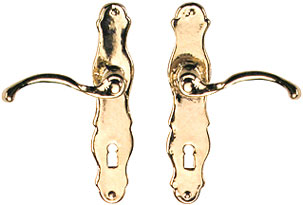(image for) Brass French Door (Lever) Handle Set for Dollhouse Scale Models
