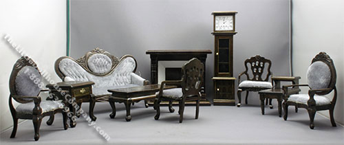 (image for) Miniature Walnut 10 Piece Living Room Set Blue Fabric