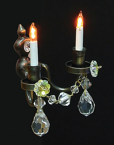 (image for) Dollhouse Scale Model Double Candle Crystal Wall Sconce