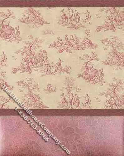 (image for) Miniature 3 pc. Pink Toile Wallpaper w/ Textured Pink Trim Set