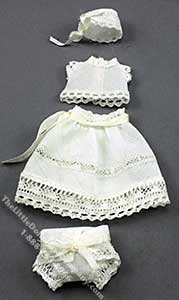 (image for) Cream Skirt, Blouse, Bloomers, and Bonnet with Lace for a Child