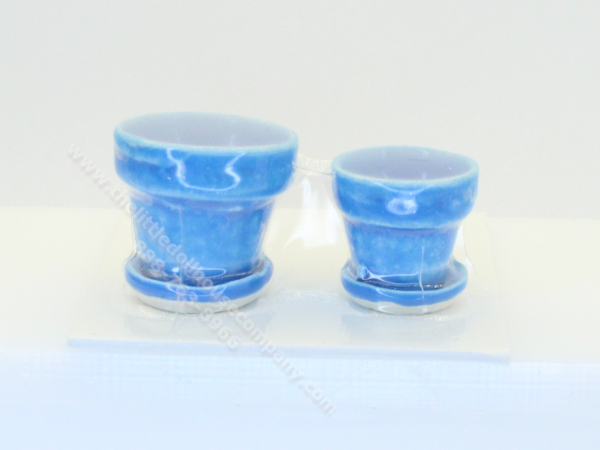 (image for) Miniature Blue Ceramic Flower Pot Set By Barb for Dollhouses
