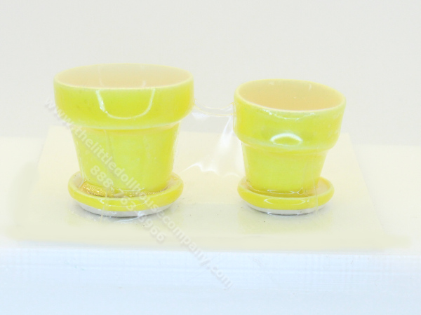 (image for) Miniature Yellow Ceramic Flower Pot Set By Barb for Dollhouses