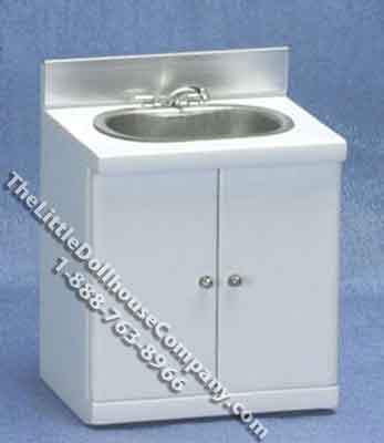 (image for) Miniature Modern Sink in White Cabinet for Dollhouses