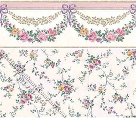 (image for) Dollhouse Scale Model Wallpaper Rose Swag Pink Flora