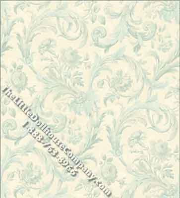 (image for) Cottage Acanthus Damask - Sky Blue Wallpaper for Dollhouses