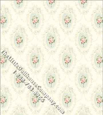 (image for) Camilla Pink on Aqua Miniature Wallpaper for Dollhouses
