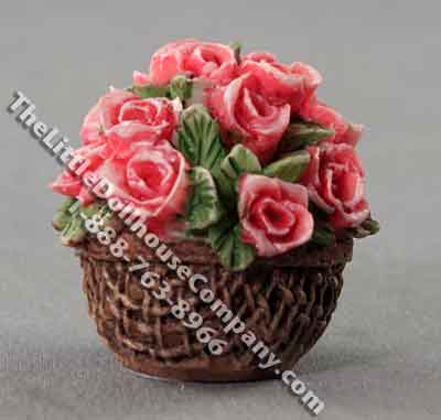 (image for) Dollhouse Scale Model Porcelain Floral Basket