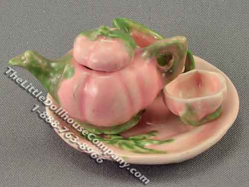 (image for) Dollhouse Scale Model Pink Tea Set by Janice Crawley