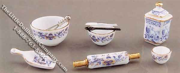 (image for) Miniature Gold Blue Onion Design Baking Set for Dollhouses