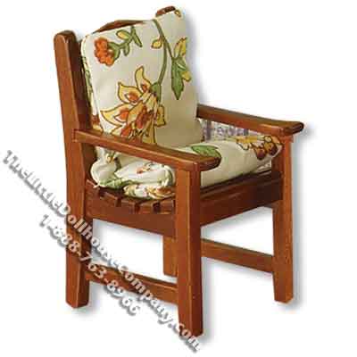 (image for) Miniature Garden Chair with Floral Cushion for Dollhouses