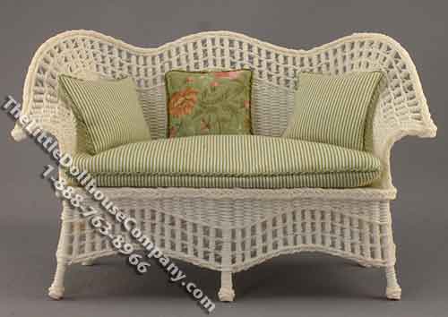 (image for) Miniature White Wicker Sofa for Dollhouses