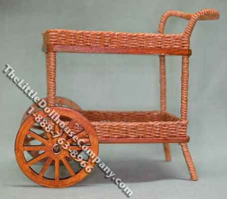 (image for) Miniature Wicker Tea Cart Wagon Kit for Dollhouses