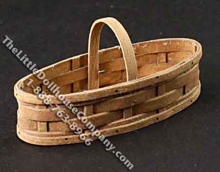 (image for) Miniature Elongated Oval Basket with Handle for Dollhouses