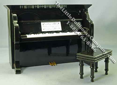 (image for) Miniature Black Upright Piano with Bench for Dollhouses
