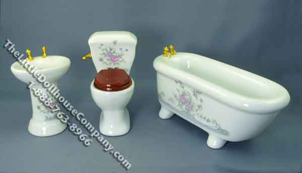 (image for) Miniature Decorated Porcelain Bathroom Set for Dollhouses