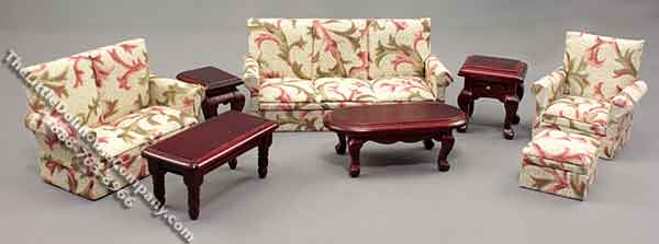 (image for) Miniature 1/2" Scale 8 Piece Living Room Set for Dollhouses