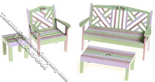(image for) Miniature 4 Piece Painted Patio Set for Dollhouses
