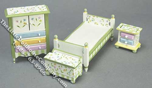 (image for) Miniature "Springtime" Child's Bedroom Set for Dollhouses