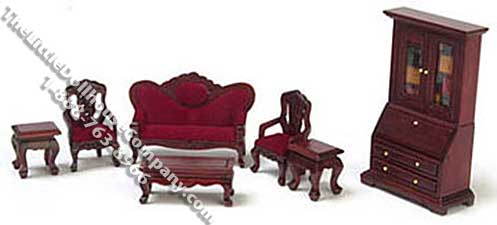 (image for) Miniature 1/2" Scale 7 Piece Living Room Set for Dollhouses