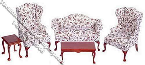 (image for) Miniature Queen Ann 5 piece Living Room Set for Dollhouses