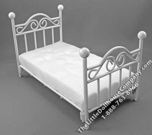 (image for) Dollhouse Miniature White Single Bed with Mattress