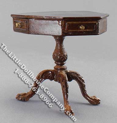 (image for) Miniature Walnut Finish Round Table with Drawers for Dollhouses