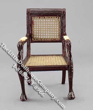 (image for) Miniature Mahogany Finish Caned Swan Armchair for Dollhouses