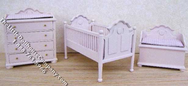 (image for) Miniature Pink Nursery Set with Pink Covers for Dollhouses