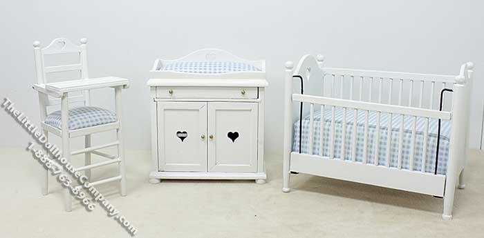 (image for) Miniature Three Piece White Nursery Set for Dollhouses