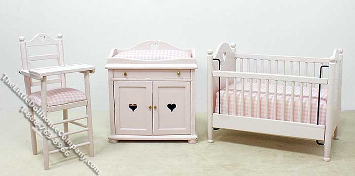 (image for) Miniature Three Piece Pink Nursery Set for Dollhouses