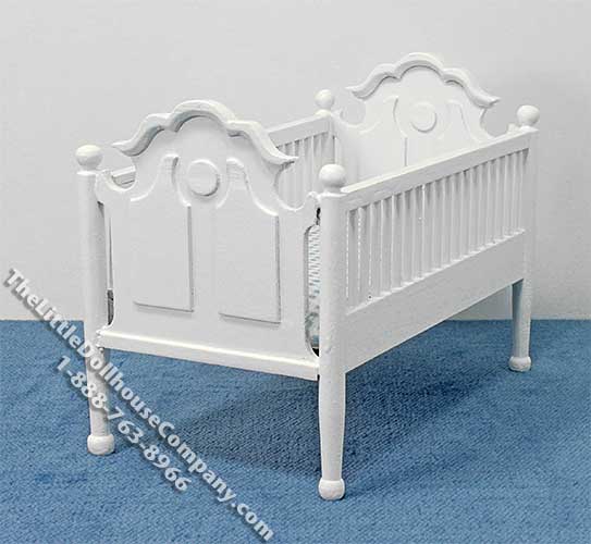 (image for) Miniature White Crib with Blue Linen for Dollhouses