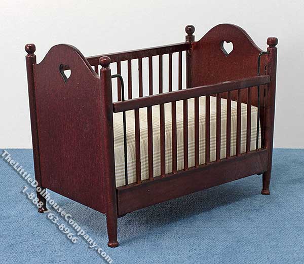 (image for) Miniature Mahogany Crib with Ecru Linen for Dollhouses